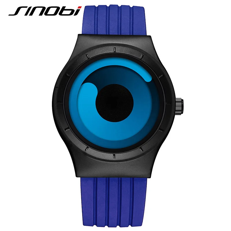 SINOBI часы для мужчин s Мода синий силиконовый ремешок кварцевые наручные часы для мужчин часы Топ бренд креативный повернуть время спортивные часы - Цвет: Black Blue
