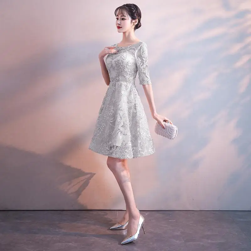 Китайский стиль вечерние Длинные Cheongsam короткое тонкое платье свадебное платье роскошное свадебное Qipao модная одежда Vestido S-3XL - Цвет: A - 3