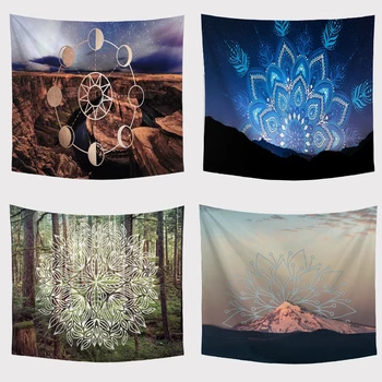 

Cool Forest Mandala Print Decor Tapestries Geometric Throw Blankets Rugs Boho Style Decorative Wall Hanging Tapestry Living Room