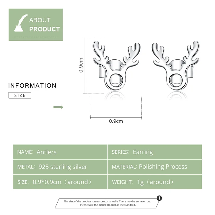 BAMOER девушка в виде оленьих рогов и серьги-гвоздики Стерлинговое Серебро 925 Лось серьги с изображением животных, не вызывают аллергию серьги для девочек, подарки для детей BSE116
