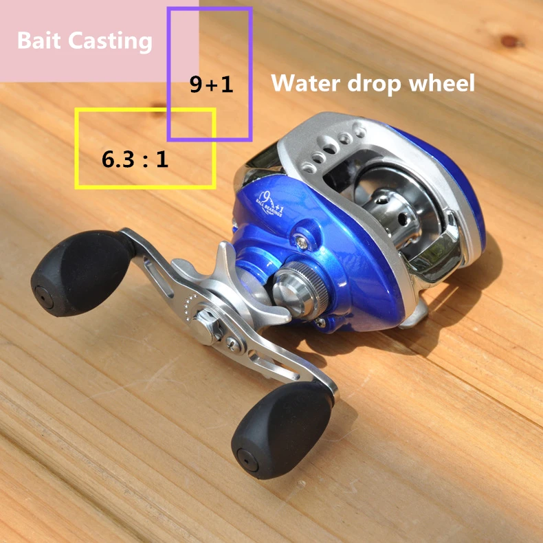 

Ultra smooth Right or Left  hand 6.3 : 1 Bait Casting  9+1BB Water drop wheel Fishing Reel Magnetic brake system    1606205