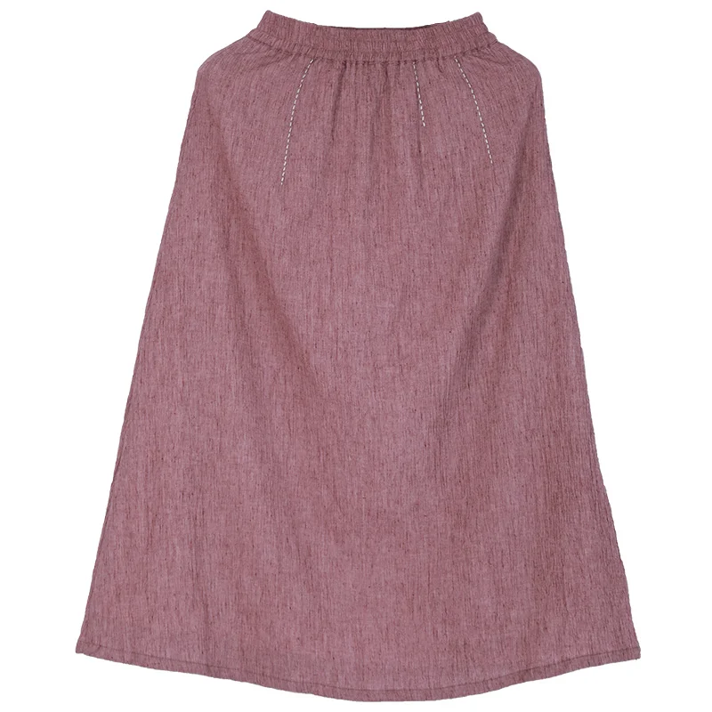 LZJN Women High Elastic Waist A-Line Solid Spring Summer Casual Long Skirts Vintage Female Cotton Linen Midi Skirt  (14)