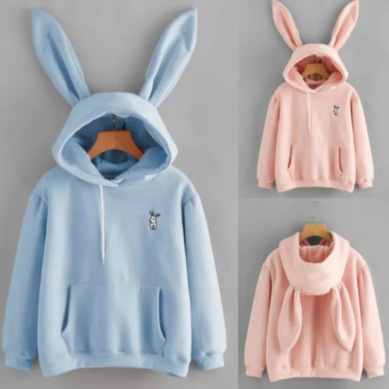 Women's Cat Ear Hoodie - Kawaii Animal Bunny Hooded Sweatshirt With Ears, Long Sleeve Cozy Pullover