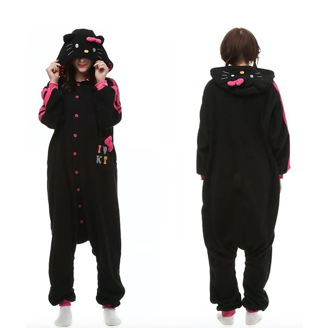 women girls xmas party costume kawaii cute black kitty cat pajamas