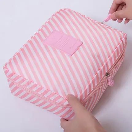 Женская сумка-косметичка Neceser, сумка-косметичка, сумка-Органайзер для макияжа, косметичка, сумка для хранения косметики, нейлоновая сумка для путешествий с цветочным принтом - Цвет: Pink stripes