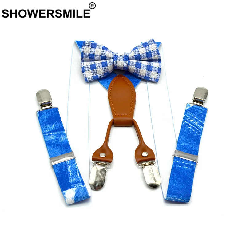 SHOWERSMILE/подтяжки для мальчика, синие, 4 зажима, Детские подтяжки, модные детские штаны на подтяжках с бантом, 65 см* 2,5 см