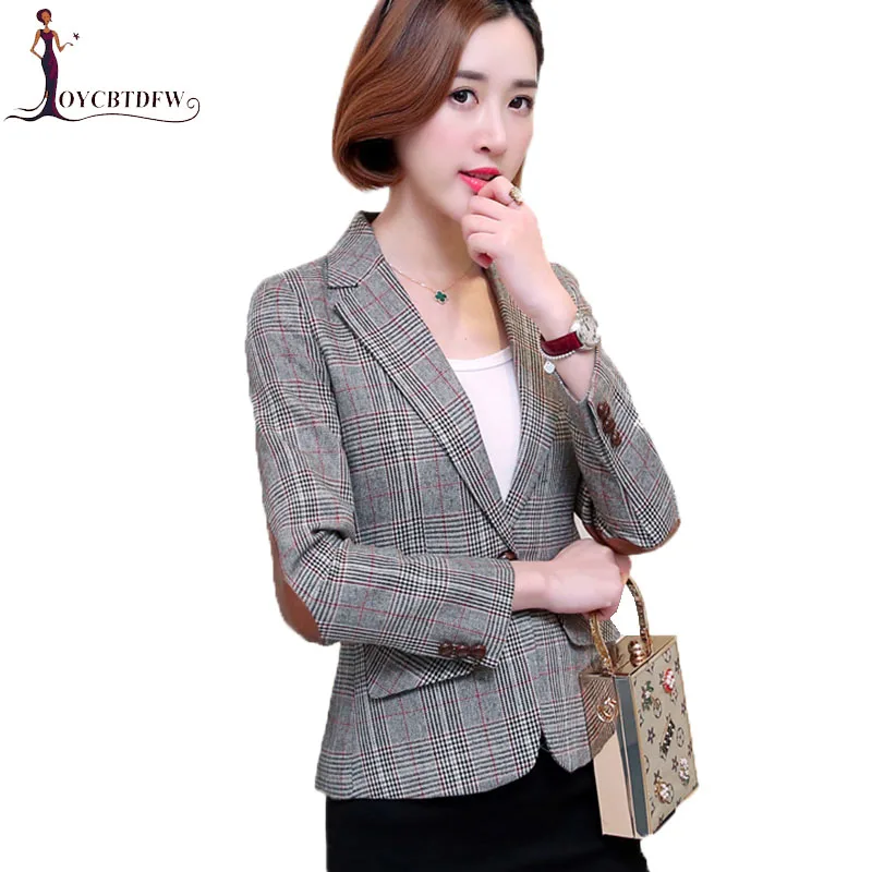 

2018 Spring New Regular Fashion Plaid Small Suit Coat Female Long Sleeve Waist Casual Autumn Temperament Small Suit Coat NO160