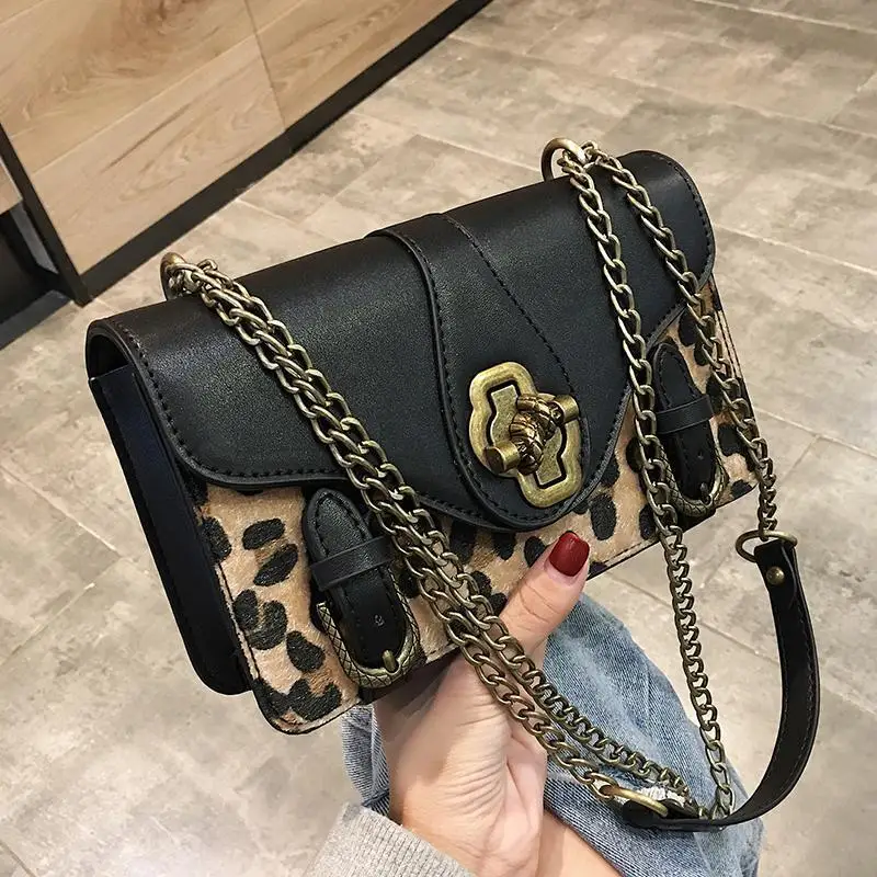 

Youbroer Leopard Print Student Versatile Chain Single Shoulder Crossbody Small Square Flap Bag