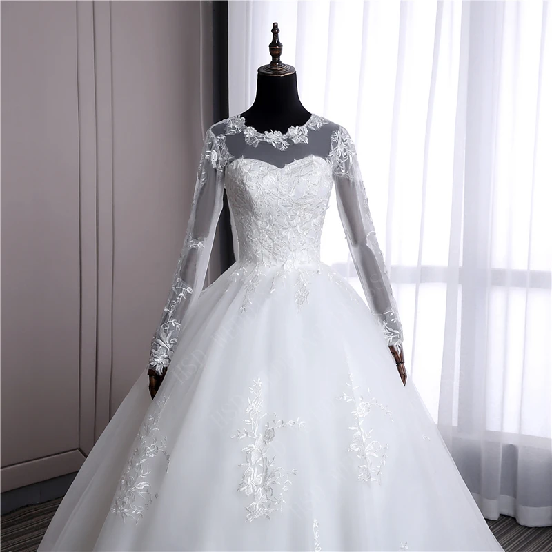 Vestido de Noiva, свадебное платье принцессы с длинным рукавом, кружевное бальное платье с аппликацией и круглым вырезом, свадебное платье, Robe De Mariee