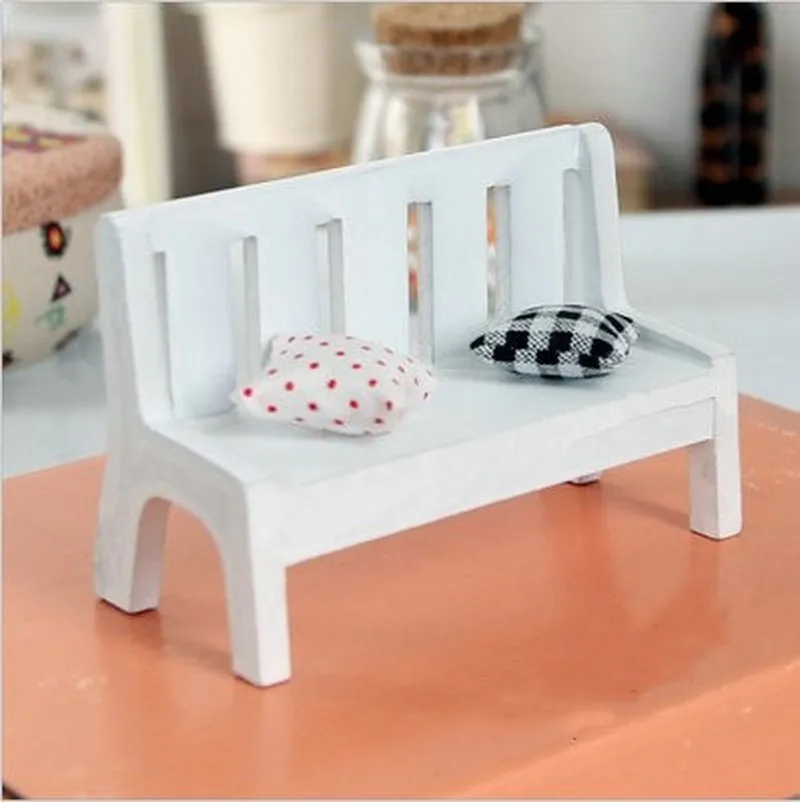 Mini Wooden Bench Dolls House Miniature Garden Dollhouse Furniture