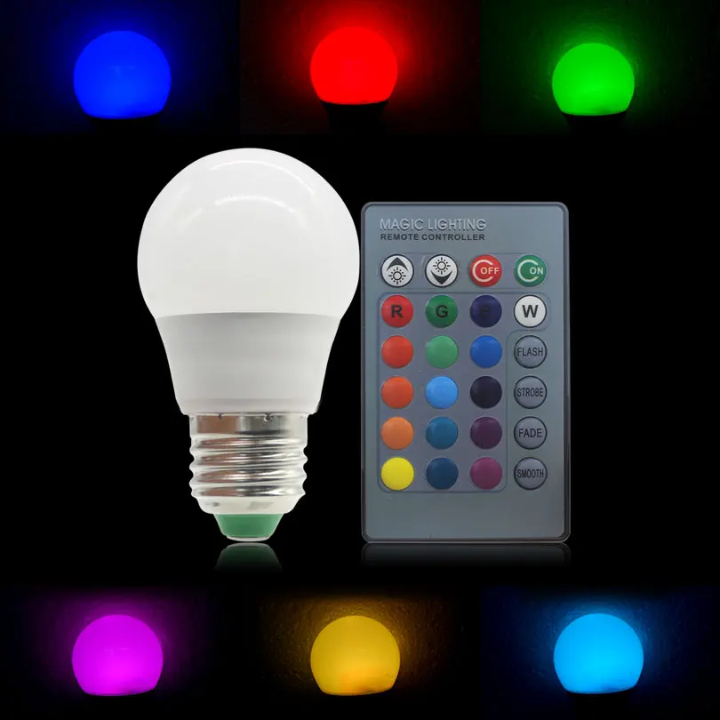 

3W 5W E27 RGB LED Bulb High Power RGB LED Lamp Light 220V 110V Lampada LED 16 Color 24 key IR Remote Control For Christmas