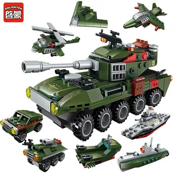 

ENLIGHTEN 8 IN1 Military Army Cars Airplane Destroyer Weapon Gun Model Technic Building Blocks Sets Toys for Children