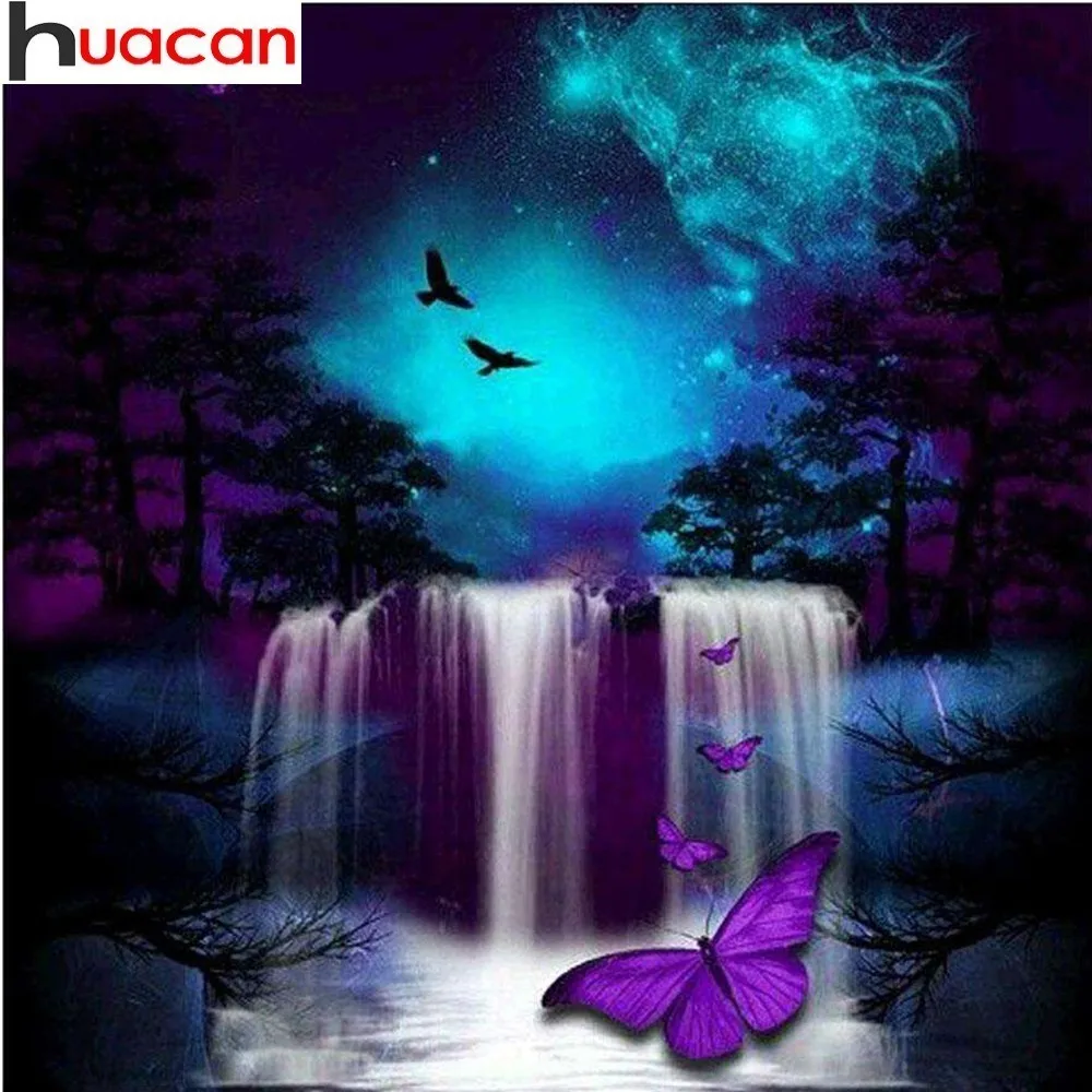 

HUACAN 5D DIY Diamond Painting Full Drill Round Butterfly Decoration Home Diamond Embroidery Landscape Picture Of Rhinestone