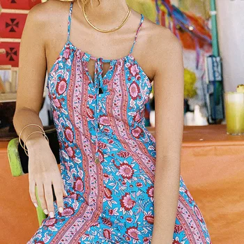 

Polyester jumpsuit Women Sexy Plus Size Print Bohemia Camis Long Loose Lace Up Batik Loose Casual Jumpsuit Bodysuit Spring c0426