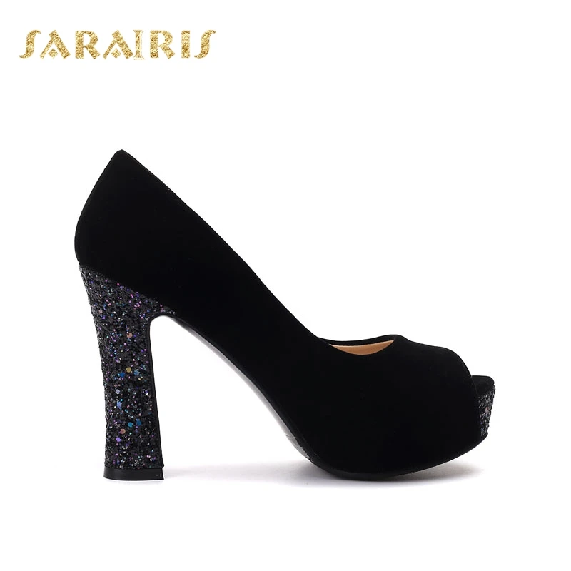 SaraIris/Винтажные блестящие туфли на высоком массивном каблуке с открытым носком на платформе; летняя обувь для вечеринки и свадьбы; женские туфли-лодочки