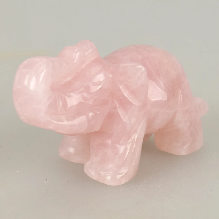 2 ''Elephant Figurines Carved Natural Rose Quartz Crystal Healing,Elephant Statue,Animal Sculpture Home Decor Art Collection