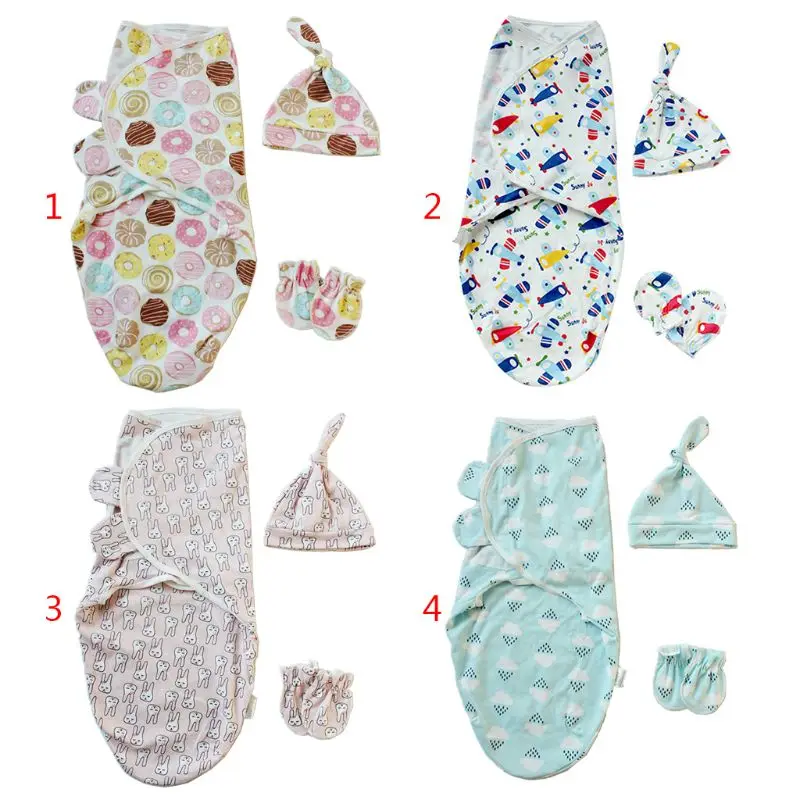 1 комплект детская пеленка+ шапка+ перчатки Шапочка Для Купания Спальный мешок пеленки Одеяло Одежда для новорожденных