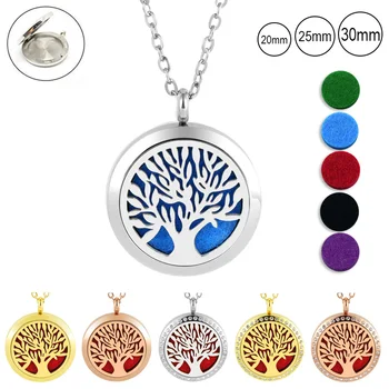 

20mm 25mm 30mm tree of life essential oil diffuser necklace for women gold rose gold 316l stainless steel perfume pendant