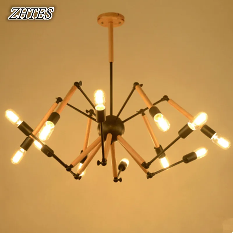 

Nordic Personality Wooden Chandelier Loft American Creative Bar Dining Room Cafe Spider Chandelier Lighting