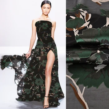 

135CM Wide 75G/M Ink Green Floral Thin Burntout Black Fabric Good for Summer Dress Skirt Shirt JH185