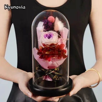 

Kyunovia Valentine's Day Gift Natural Rose Dried Flower Glass Cover Fresh Preserved Flower Birthday Car Decoration KY68