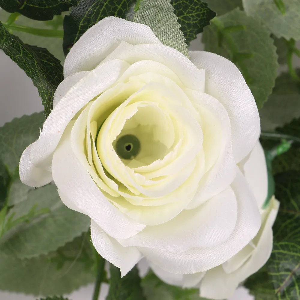 Artificial Rose Silk Flower Garland Ivy Vine Outdoor Indoor Hanging Decor White