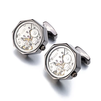 

Jin&Ju Immovable Watch Movement Cufflinks With Glass Steampunk Gear Watch Mechanism Cufflinks For Mens Relojes Gemelos