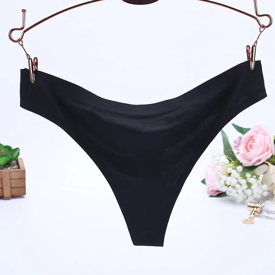 BEFORW Comfort Ice Silk Panties Underwear Women Sexy Seamless Thong Plus Size Vs Pink Lingerie Solid Simple Thongs And G Strings