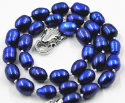 Красивые Новые настоящие 7-9 мм пресноводные культивированные синее Жемчужное ожерелье 18 "леопардовая застежка