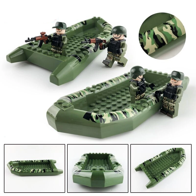 

Single Sale 17cm Military Camo Boat Suitable for SWAT Figure Set Parts MOC Brick Accessories Model Building Blocks Kits Toys