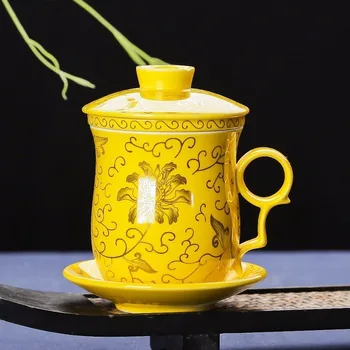 

New 400CC Ceramic Tea Cup Mug With Filter Bone China Drinkware With Dish Chinese Kung Fu Mark