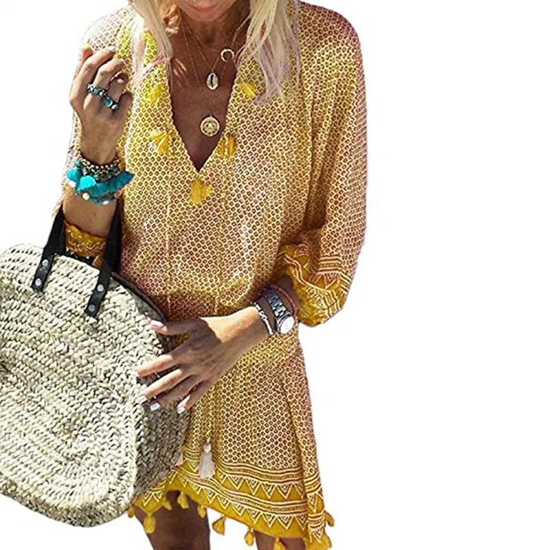 

Luxury Dress Summer Dresses Casua 2019 Fashion High Quality Fall Bodycon Robe Bohemian Party A-Line New Dress Arrivals V-Neck