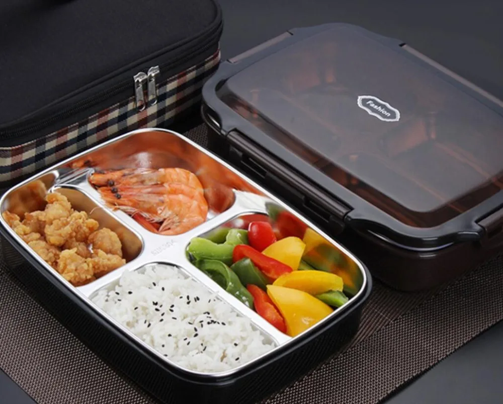 

Rectangular 304 Stainless Steel Insulation Lunch Box Students with Lid Canteen Sub-Grid Eat Box Gift Custom Big