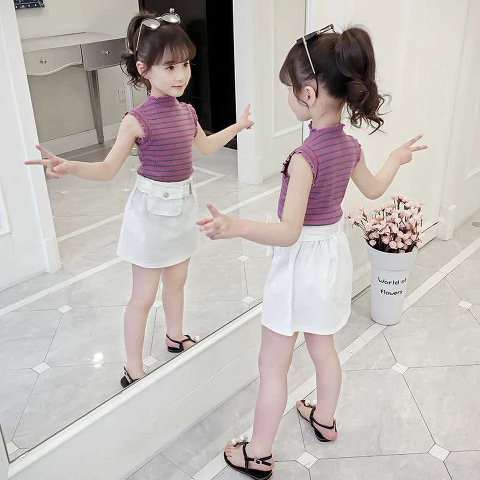 

2Pcs/set Outfit Baby Kids Girls Tops+ White Color Short Skirt Summer Kid Girl Clothes Set 3 4 5 6 7 8 9 10 11 12 Fashion Suits