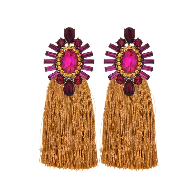 22 Colors Blue Long Tassel Earrings For Women Vintage Crystal Drop Earrings For Wedding Fashion Statement Jewelry - Окраска металла: red yellow