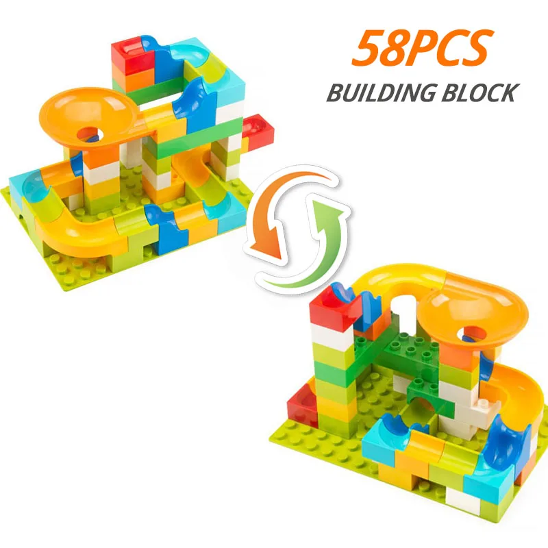 

58PCS Marble Race Run Maze Ball Track Building Blocks Plastic Funnel Slide Big Size Bricks Compatible Duploe Block