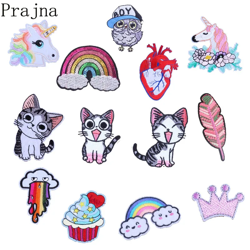 Prajna Pride Heart нашивка единорога Cat Owl вышитые нашивки для одежды наклейки DIY Детские