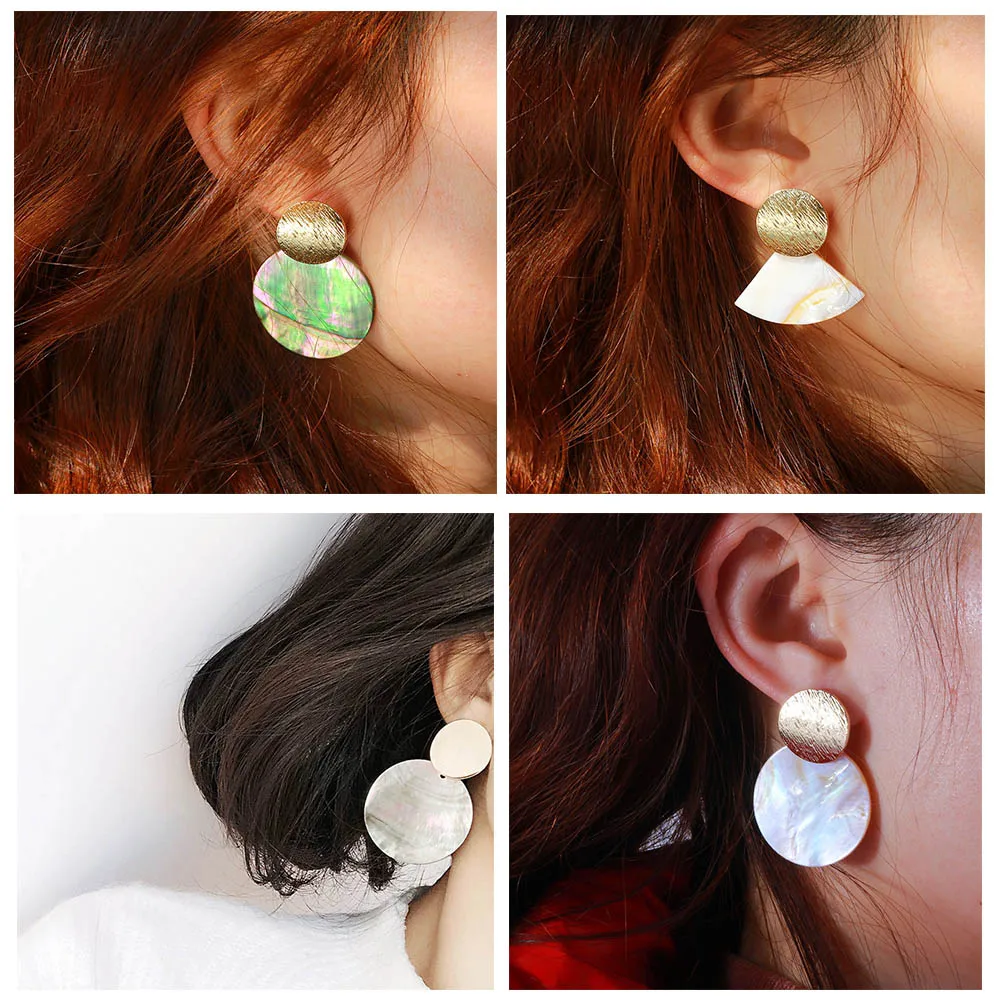 

SOHOT Creatived Natural Shell Tassel Women Drop Earrings Chic Trendy Charming Round Shape Geometric Gold Color For Party Jewlery