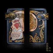 OLG. YAT ручной работы мужской кошелек с черепами растительного дубления кожаные кошельки Мужской кошелек Длинная сумка с замком из воловьей кожи кошелек из змеиной кожи