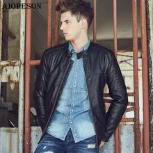 AIOPESON Slim Fit Jackets Men High Quality PU Leather Jacket Man Zipper Decoration Black Stand Collar Men’s leather Jacket