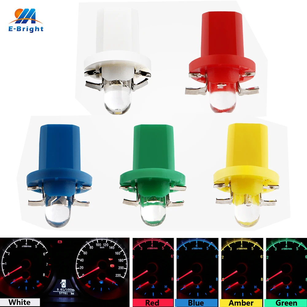 

YM E-Bright 200 PCS B8.5 Convex Lens Wedge Mini Bulbs Dashboards Indication Gauge Light Signal Lamps 12V DC White Amber Blue Red