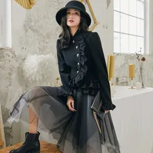 LANMREM Новая летняя и осенняя гофрированная короткая однобортная куртка с воротником и длинными рукавами и высокой талией WG85801L