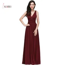 Элегантные бордовые Длинные вечерние платья с v-образным вырезом без Рукавов шифоновые вечерние платья с рюшами vestido de festa