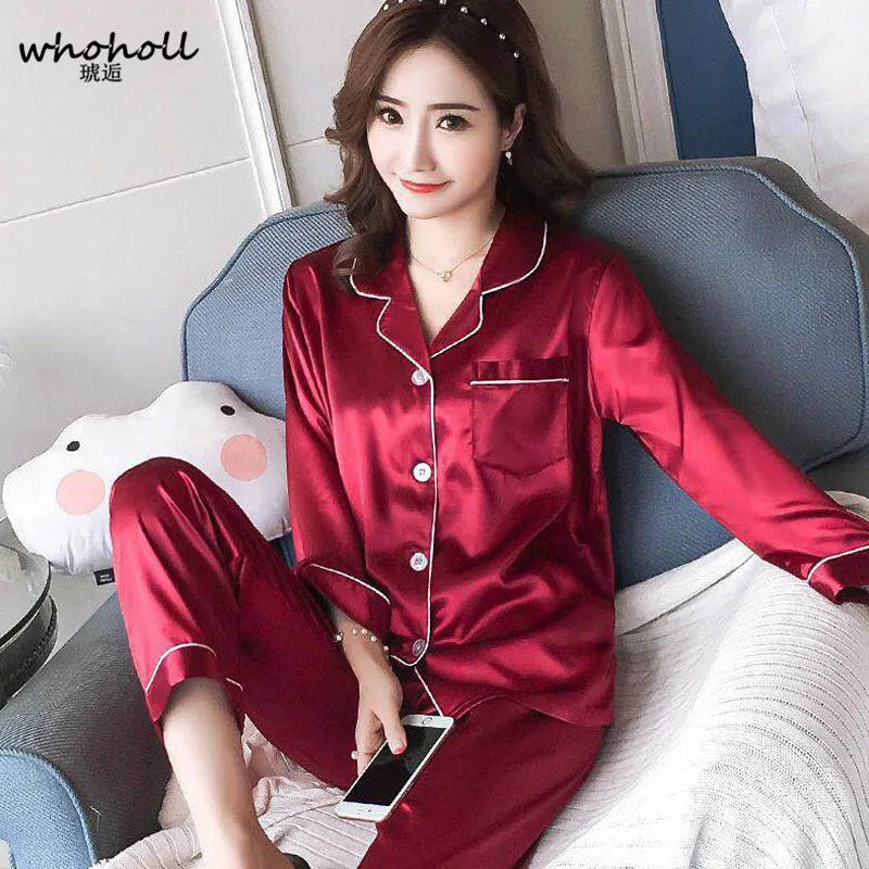 

WHOHOLL Pajamas Set Women 8 Colors Pure 100 Silk Ladies Sleepwear Luxury Natural Full Length Women's home Clothing