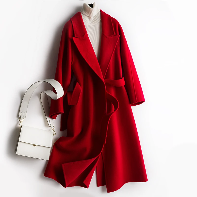 ZEHANGSEAWomen's Long Cashmere Coat simple Monochrome Thick Coat autumn and Winter coat Hot sale