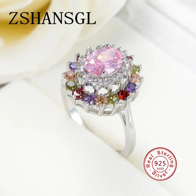 Romantic Ring Pave setting 5A Multicolor Zircon CZ 925 Sterling Sliver Wedding Band Rings set For Women Bridal bijoux