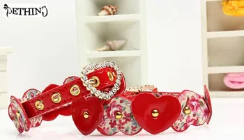 

ETHIN New Red Small Bling Love Heart Pets Dog Collars For Small Cats Chihuahua Teddy Pet Cat PU Leather Necklace S M L size