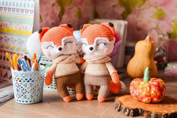 Вязаные игрушки амигуруми лиса Детская кукла погремушка p012