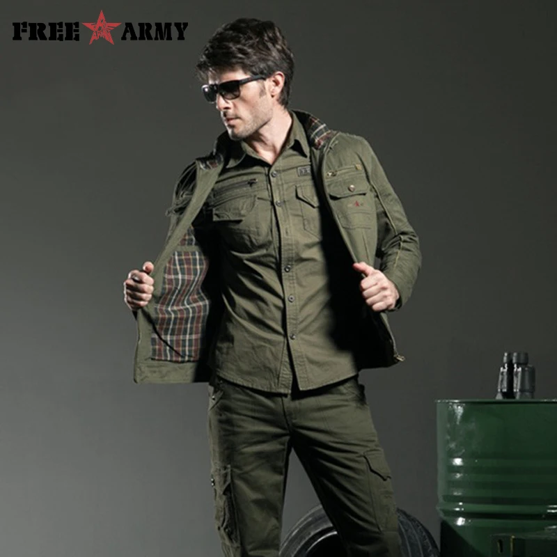 Fashion Autumn Mens Jackets and Coats Army Green Casual