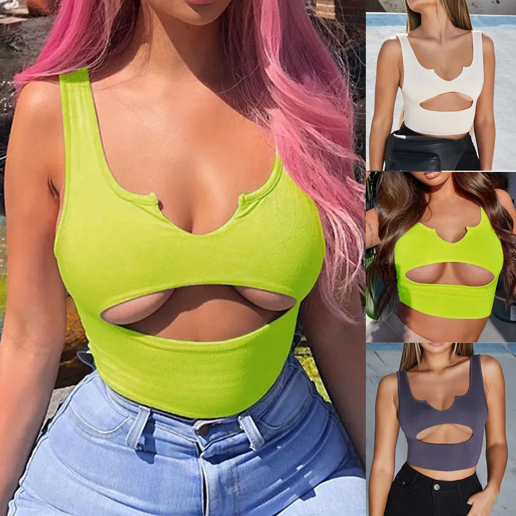 Feitong Женская сексуальные вершины cleavage без рукавов u образный вырез и блузки